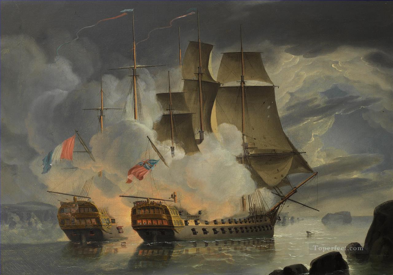 マルスとフランスの 74 エルキュール ブレスト沖 1798 年海戦油絵